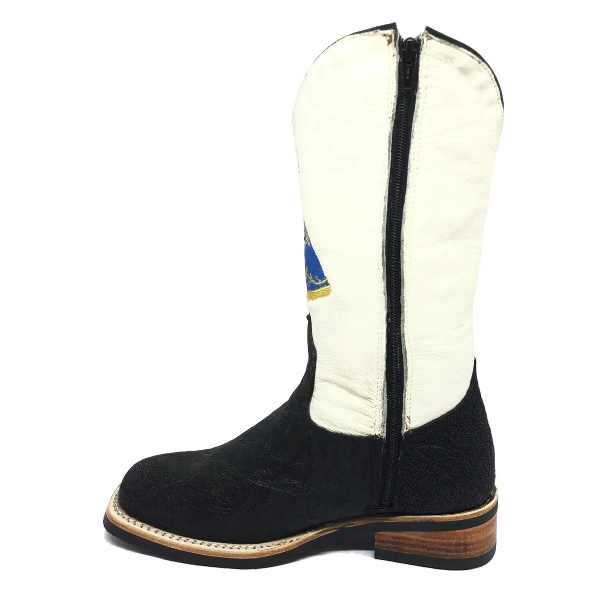 Bota Texana Reizinho Premium de Couro Legítimo de Elefante Preto - Cano Alto, Bico Quadrado - Solado X-Flex Artesanal | Reizinho Botas