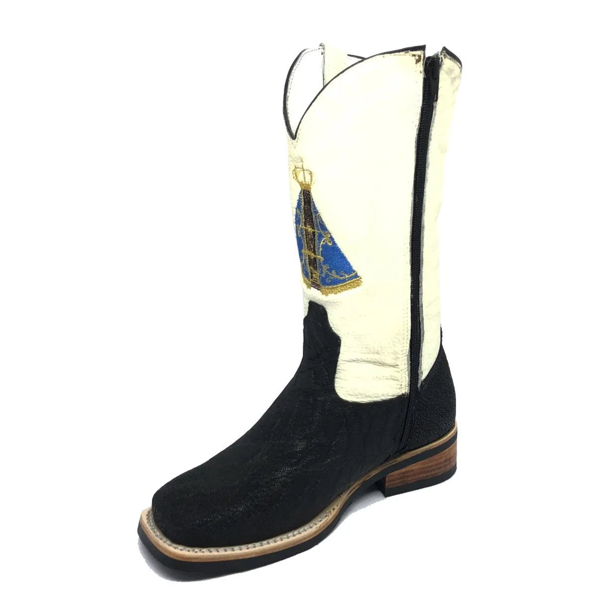 Bota Texana Reizinho Premium de Couro Legítimo de Elefante Preto - Cano Alto, Bico Quadrado - Solado X-Flex Artesanal | Reizinho Botas