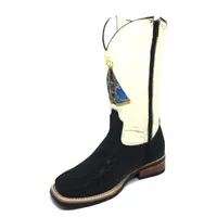 Bota Texana Reizinho Premium de Couro Legítimo de Elefante Preto - Cano Alto, Bico Quadrado - Solado X-Flex Artesanal | Reizinho Botas - imagem 2