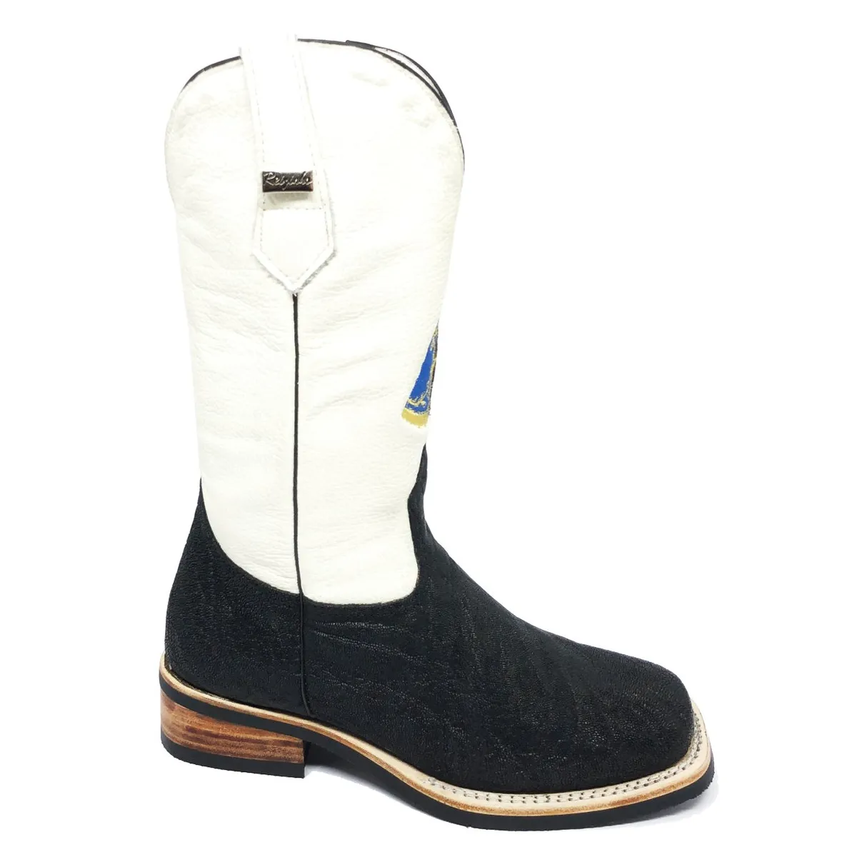 Bota Texana Reizinho Premium de Couro Legítimo de Elefante Preto - Cano Alto, Bico Quadrado - Solado X-Flex Artesanal | Reizinho Botas