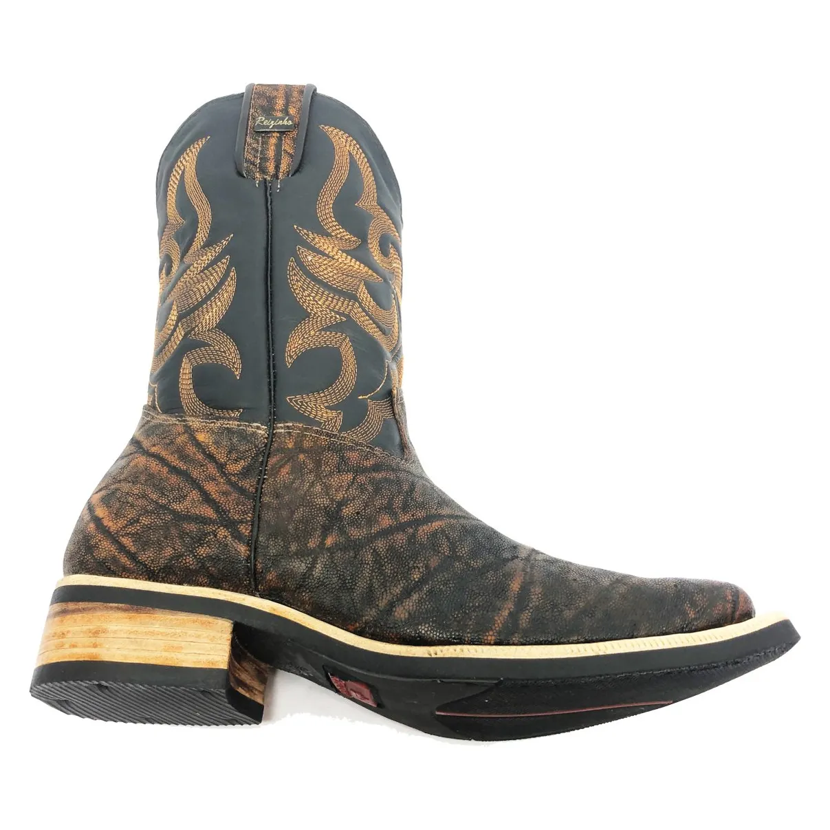 Bota Texana Reizinho Premium de Couro Legítimo de Elefante Volcano - Cano Médio, Bico Quadrado - Solado X-Flex Artesanal