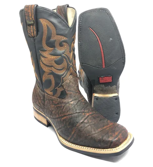 Bota Texana Reizinho Premium de Couro Legítimo de Elefante Volcano - Cano Médio, Bico Quadrado - Solado X-Flex Artesanal | Reizinho Botas
