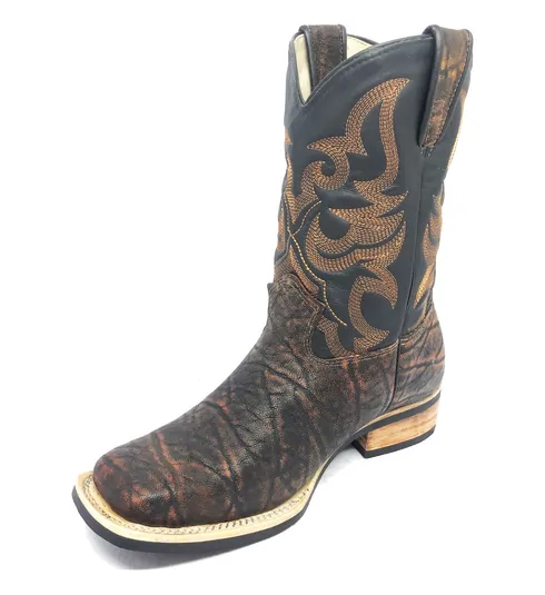 Bota Texana Reizinho Premium de Couro Legítimo de Elefante Volcano - Cano Médio, Bico Quadrado - Solado X-Flex Artesanal | Reizinho Botas