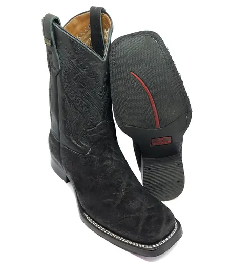 Bota Texana Reizinho Premium de Couro Legítimo de Elefante Preto LIMITED EDITION - Cano Médio, Bico Quadrado - Solado X-