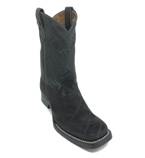 Bota Texana Reizinho Premium de Couro Legítimo de Elefante Preto LIMITED EDITION - Cano Médio, Bico Quadrado - Solado X-