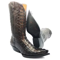 Bota Reizinho Premium Couro Jacaré Marrom Rabo Limited Edition - Cano Alto, Bico Fino, Solado De Couro Artesanal - imagem 1