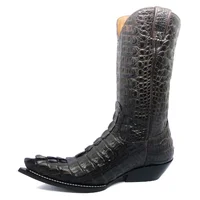 Bota Reizinho Premium Couro Jacaré Marrom Rabo Limited Edition - Cano Alto, Bico Fino, Solado De Couro Artesanal - imagem 5