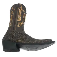 Bota Texana Reizinho Premium de Couro Legítimo de Tubarão Brown Matte LIMITED EDITION - Cano Alto, Bico Fino - Solado de Couro Artesanal - imagem 4