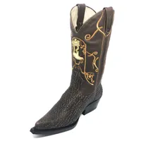 Bota Texana Reizinho Premium de Couro Legítimo de Tubarão Brown Matte LIMITED EDITION - Cano Alto, Bico Fino - Solado de Couro Artesanal - imagem 2