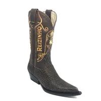 Bota Texana Reizinho Premium de Couro Legítimo de Tubarão Brown Matte LIMITED EDITION - Cano Alto, Bico Fino - Solado de Couro Artesanal - imagem 6