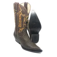 Bota Texana Reizinho Premium de Couro Legítimo de Tubarão Brown Matte LIMITED EDITION - Cano Alto, Bico Fino - Solado de Couro Artesanal - imagem 1