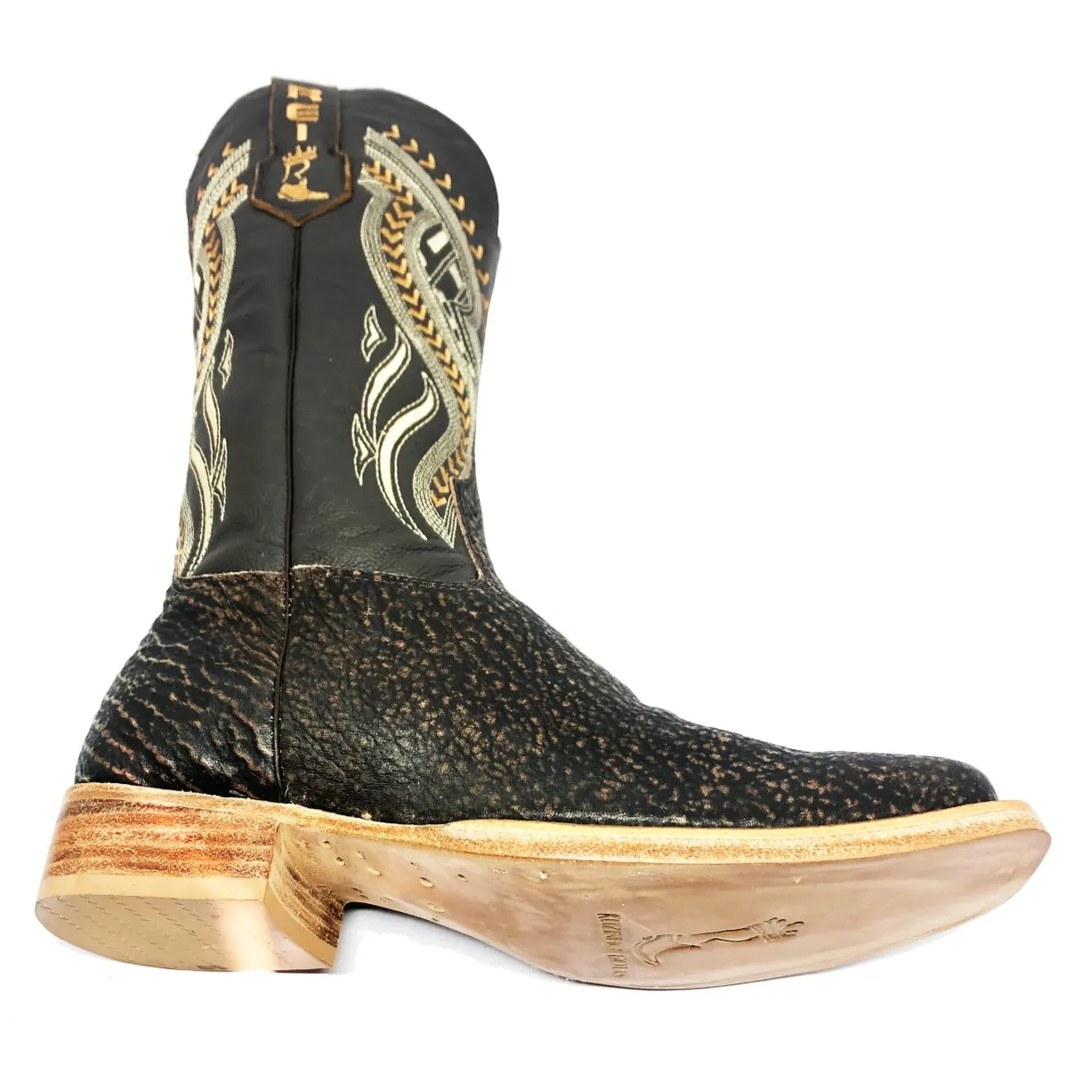 Bota Texana Reizinho Premium de Couro Legítimo de Tubarão Brown Matte LIMITED EDITION - Cano Alto, Bico Quadrado - Solado de Couro Artesanal