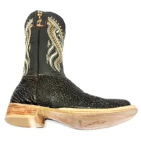 Bota Texana Reizinho Premium de Couro Legítimo de Tubarão Brown Matte LIMITED EDITION - Cano Alto, Bico Quadrado - Solado de Couro Artesanal - imagem 4