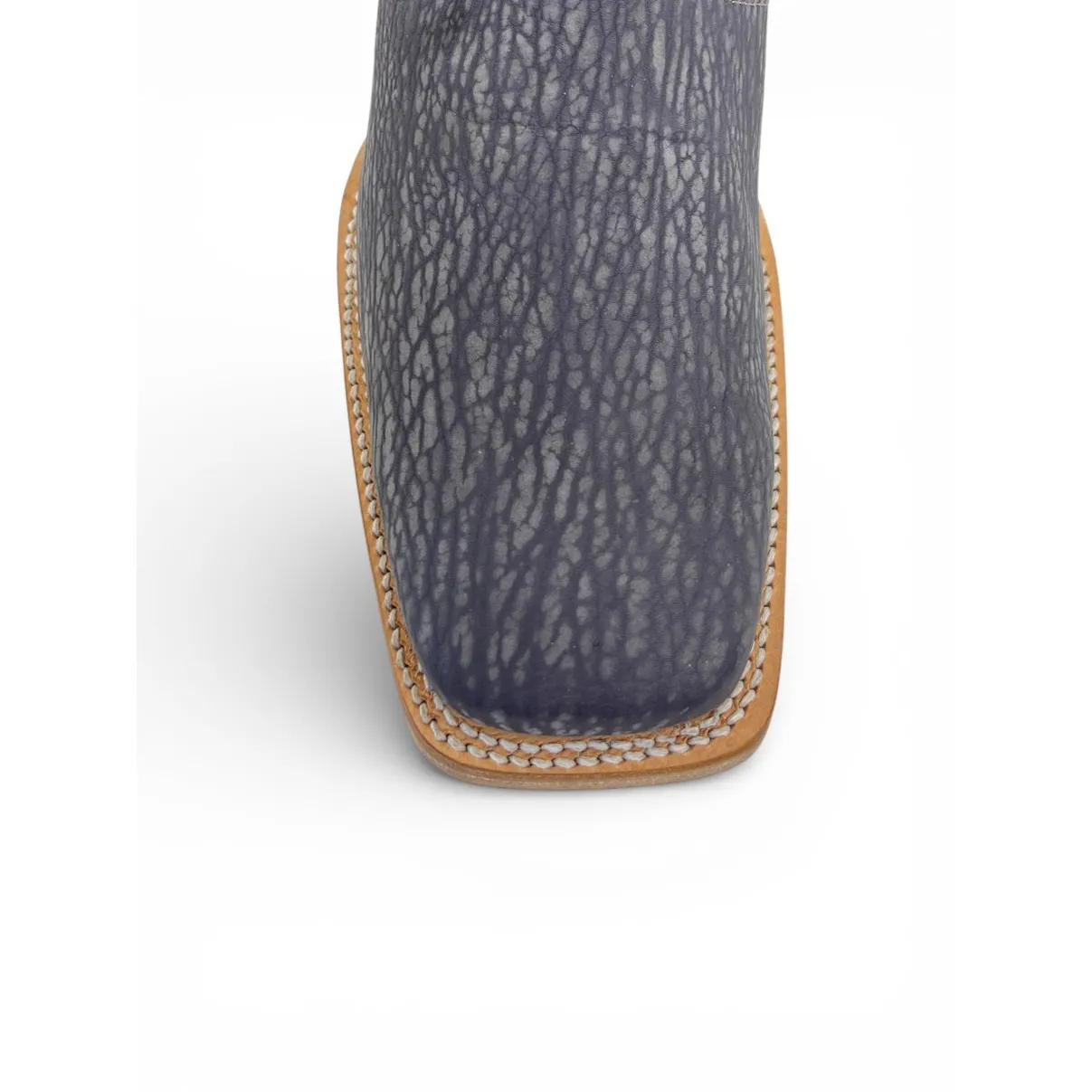 Bota Texana Reizinho Premium de Couro Legítimo de Lobo Marinho Preto Navy Blue - Cano Curto Zíper, Bico Quadrado - Solad