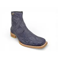 Bota Texana Reizinho Premium de Couro Legítimo de Lobo Marinho Preto Navy Blue - Cano Curto Zíper, Bico Quadrado - Solad - imagem 6