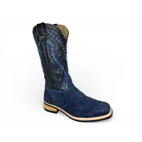 Bota Texana Reizinho Premium de Couro Legítimo de Tubarão Deep Blue - Cano Alto, Bico Quadrado - Solado X-Flex Artesanal | Reizinho Botas - imagem 6