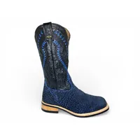 Bota Texana Reizinho Premium de Couro Legítimo de Tubarão Deep Blue - Cano Alto, Bico Quadrado - Solado X-Flex Artesanal | Reizinho Botas - imagem 3