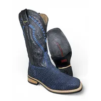 Bota Texana Reizinho Premium de Couro Legítimo de Tubarão Deep Blue - Cano Alto, Bico Quadrado - Solado X-Flex Artesanal | Reizinho Botas - imagem 1