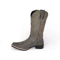 Bota Texana Reizinho Premium Inteira de Couro Legítimo de Bisão Cinza Stone - Cano Alto, Bico Fino Quadradinho - Solado de Couro Artesanal - imagem 7