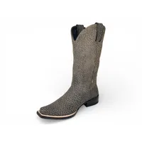 Bota Texana Reizinho Premium Inteira de Couro Legítimo de Bisão Cinza Stone - Cano Alto, Bico Fino Quadradinho - Solado de Couro Artesanal - imagem 2