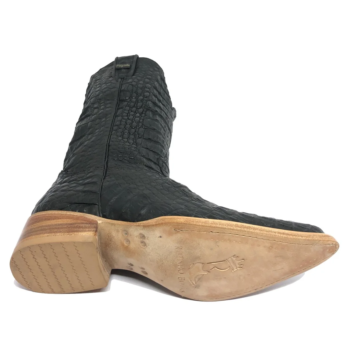 Bota Reizinho Premium Couro De Jacaré Preto LImited Edition - Cano Alto, Bico Fino  Arredondado, Solado De Couro Artesan