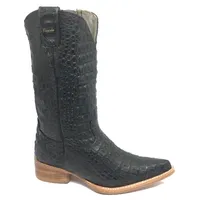 Bota Reizinho Premium Couro De Jacaré Preto LImited Edition - Cano Alto, Bico Fino  Arredondado, Solado De Couro Artesan - imagem 5