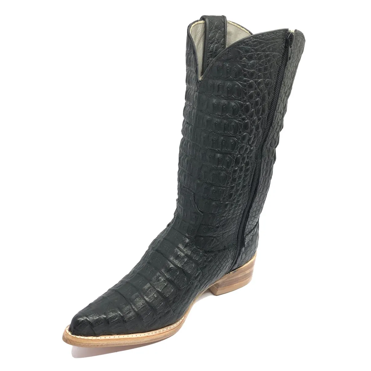 Bota Reizinho Premium Couro De Jacaré Preto LImited Edition - Cano Alto, Bico Fino  Arredondado, Solado De Couro Artesan