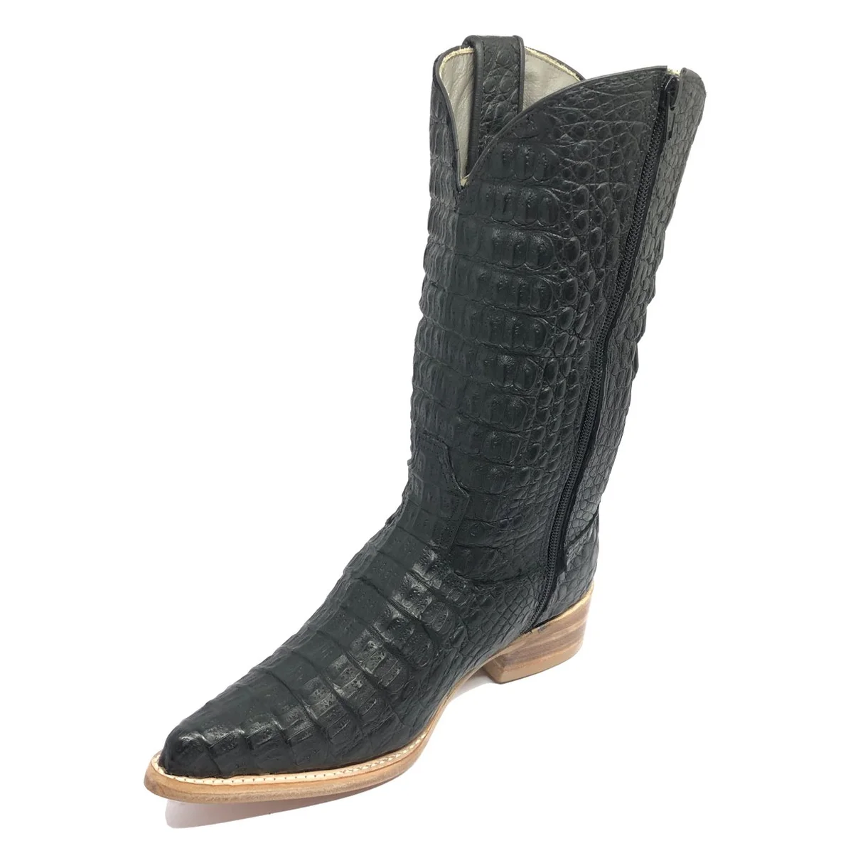 Bota Reizinho Premium Couro De Jacaré Preto LImited Edition - Cano Alto, Bico Fino  Arredondado, Solado De Couro Artesan