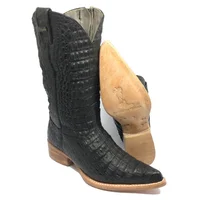 Bota Reizinho Premium Couro De Jacaré Preto LImited Edition - Cano Alto, Bico Fino  Arredondado, Solado De Couro Artesan - imagem 2