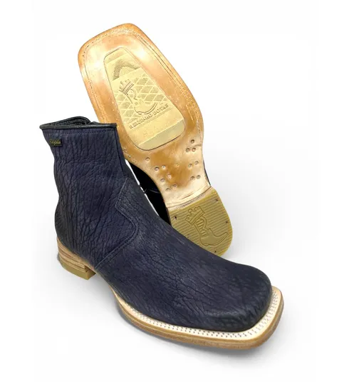 Bota Texana Reizinho Premium de Couro Legítimo de Lobo Marinho Preto Fosco - Cano Curto Zíper, Bico Quadrado - Solado de Couro Artesanal Injetado | Reizinho Botas