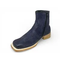 Bota Texana Reizinho Premium de Couro Legítimo de Lobo Marinho Preto Fosco - Cano Curto Zíper, Bico Quadrado - Solado de Couro Artesanal Injetado | Reizinho Botas - imagem 2