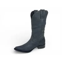 Bota Texana Reizinho Premium Inteira de Couro Legítimo de Bisão Navy Blue - Cano Alto, Bico Fino Arredondado - Solado de Couro Artesanal - imagem 7