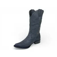 Bota Texana Reizinho Premium Inteira de Couro Legítimo de Bisão Navy Blue - Cano Alto, Bico Fino Arredondado - Solado de Couro Artesanal - imagem 2