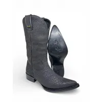Bota Texana Reizinho Premium Inteira de Couro Legítimo de Bisão Preto - Cano Alto, Bico Fino Arredondado - Solado de Couro Artesanal - imagem 1