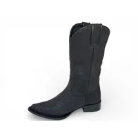 Bota Texana Reizinho Premium Inteira de Couro Legítimo de Bisão Preto - Cano Alto, Bico Fino Arredondado - Solado de Couro Artesanal - imagem 7