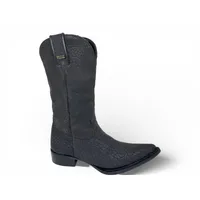 Bota Texana Reizinho Premium Inteira de Couro Legítimo de Bisão Preto - Cano Alto, Bico Fino Arredondado - Solado de Couro Artesanal - imagem 3