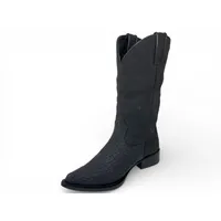 Bota Texana Reizinho Premium Inteira de Couro Legítimo de Bisão Preto - Cano Alto, Bico Fino Arredondado - Solado de Couro Artesanal - imagem 2