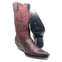Bota Texana Reizinho Premium Inteira de Couro Legítimo de Búfalo Africano BloodWine - Cano Alto, Bico Fino Quadradinho - imagem 1
