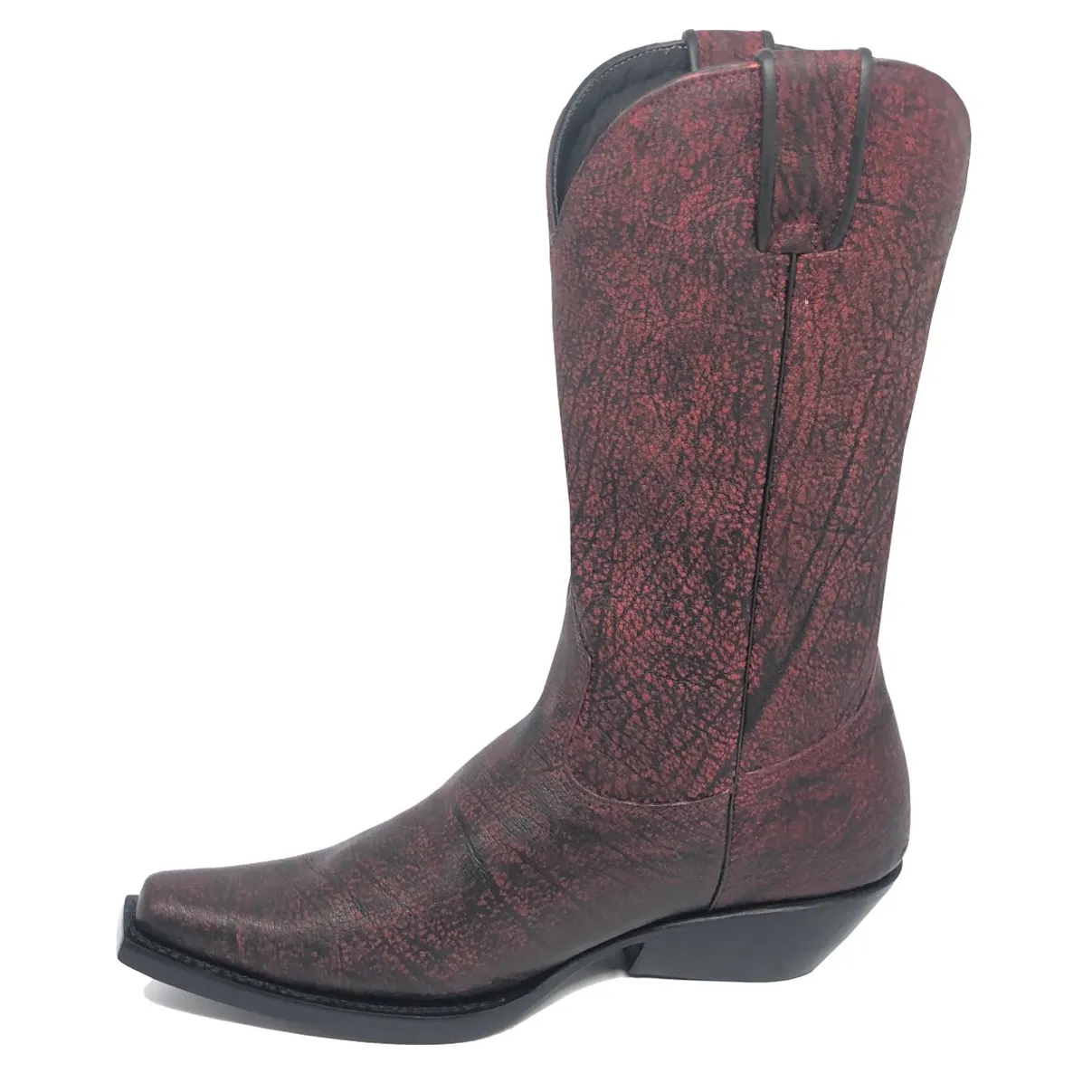 Bota Texana Reizinho Premium Inteira de Couro Legítimo de Búfalo Africano BloodWine - Cano Alto, Bico Fino Quadradinho