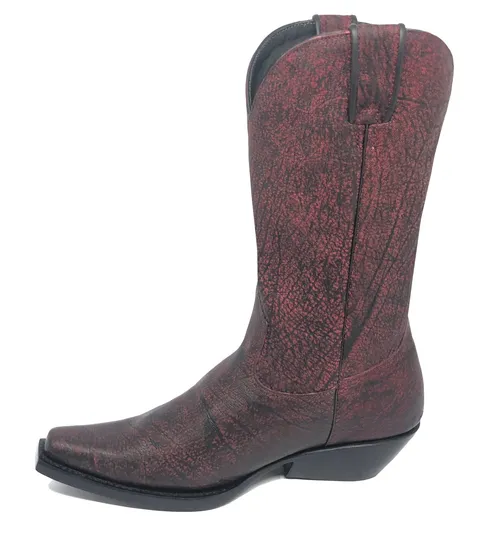 Bota Texana Reizinho Premium Inteira de Couro Legítimo de Búfalo Africano BloodWine - Cano Alto, Bico Fino Quadradinho