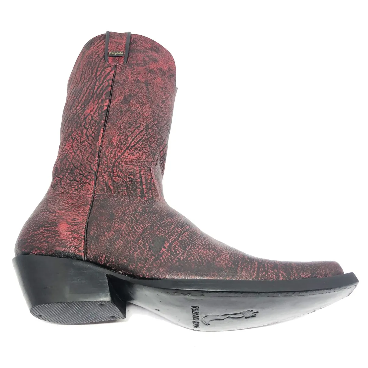 Bota Texana Reizinho Premium Inteira de Couro Legítimo de Búfalo Africano BloodWine - Cano Alto, Bico Fino Quadradinho