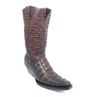 Bota Reizinho Premium Couro Jacaré Vinho Limited Edition - Cano Alto, Bico Fino Quadradinho, Solado Couro Artesanal - imagem 1