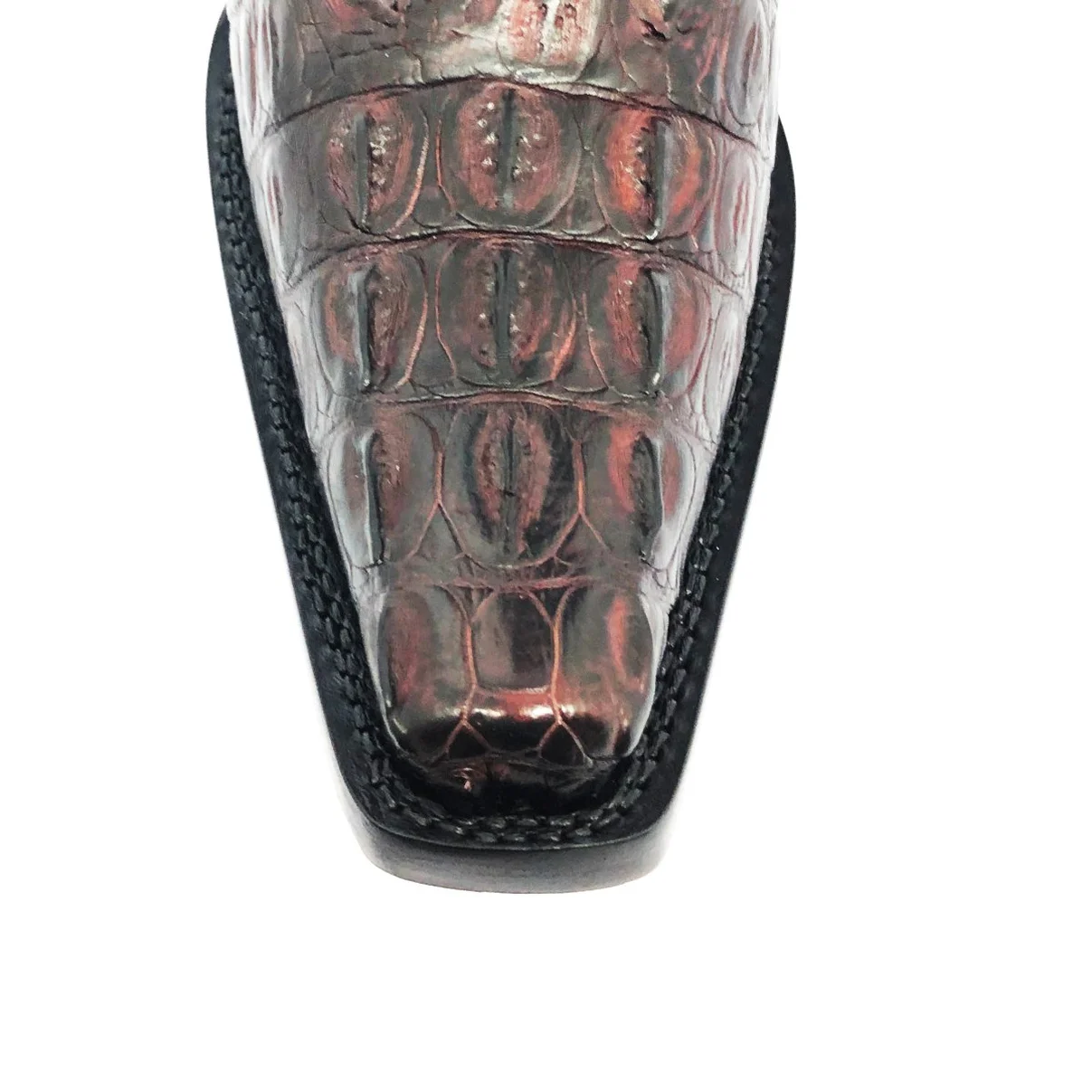 Bota Reizinho Premium Couro Jacaré Vinho Limited Edition - Cano Alto, Bico Fino Quadradinho, Solado Couro Artesanal