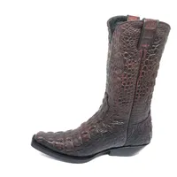 Bota Reizinho Premium Couro Jacaré Vinho Limited Edition - Cano Alto, Bico Fino Quadradinho, Solado Couro Artesanal - imagem 3