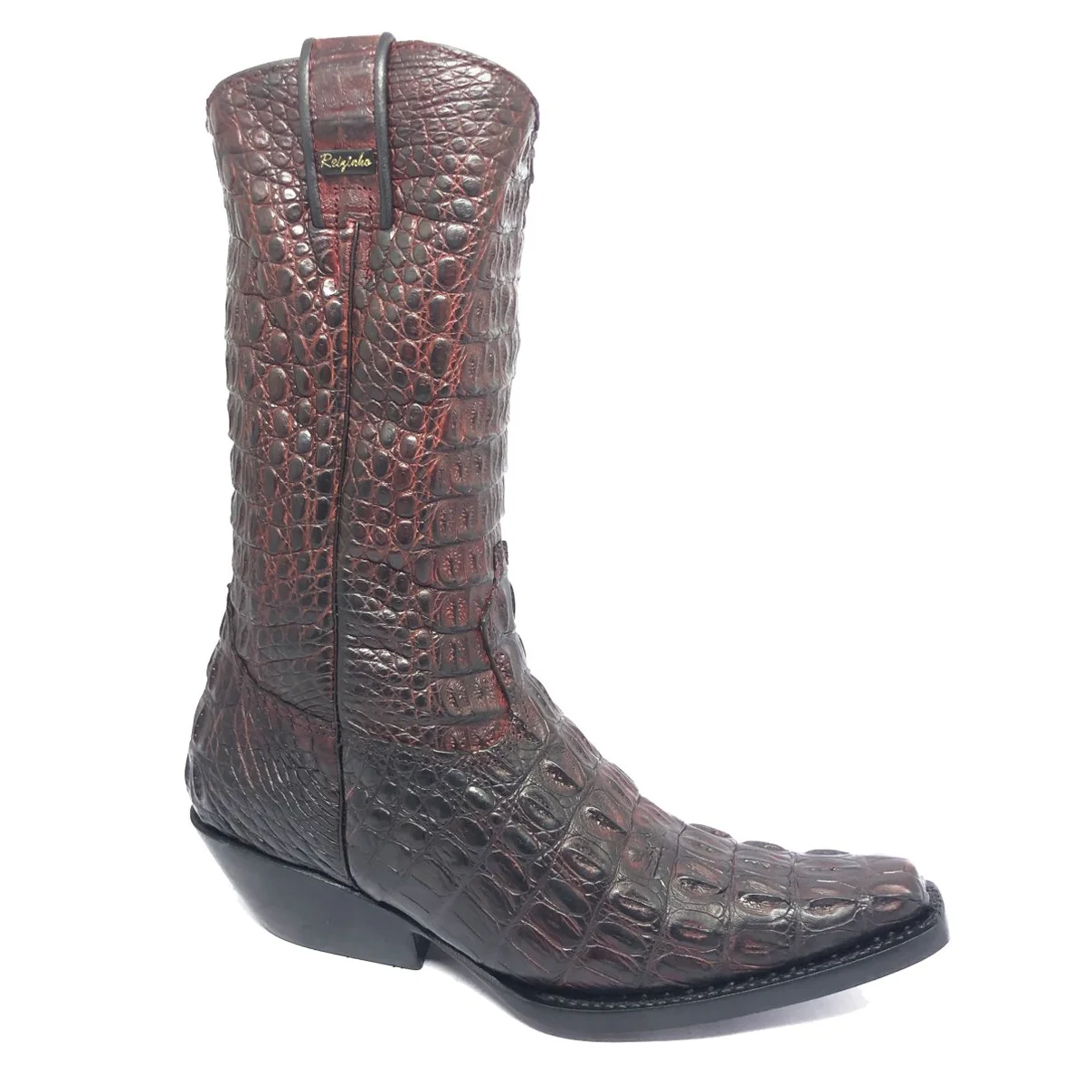 Bota Reizinho Premium Couro Jacaré Vinho Limited Edition - Cano Alto, Bico Fino Quadradinho, Solado Couro Artesanal