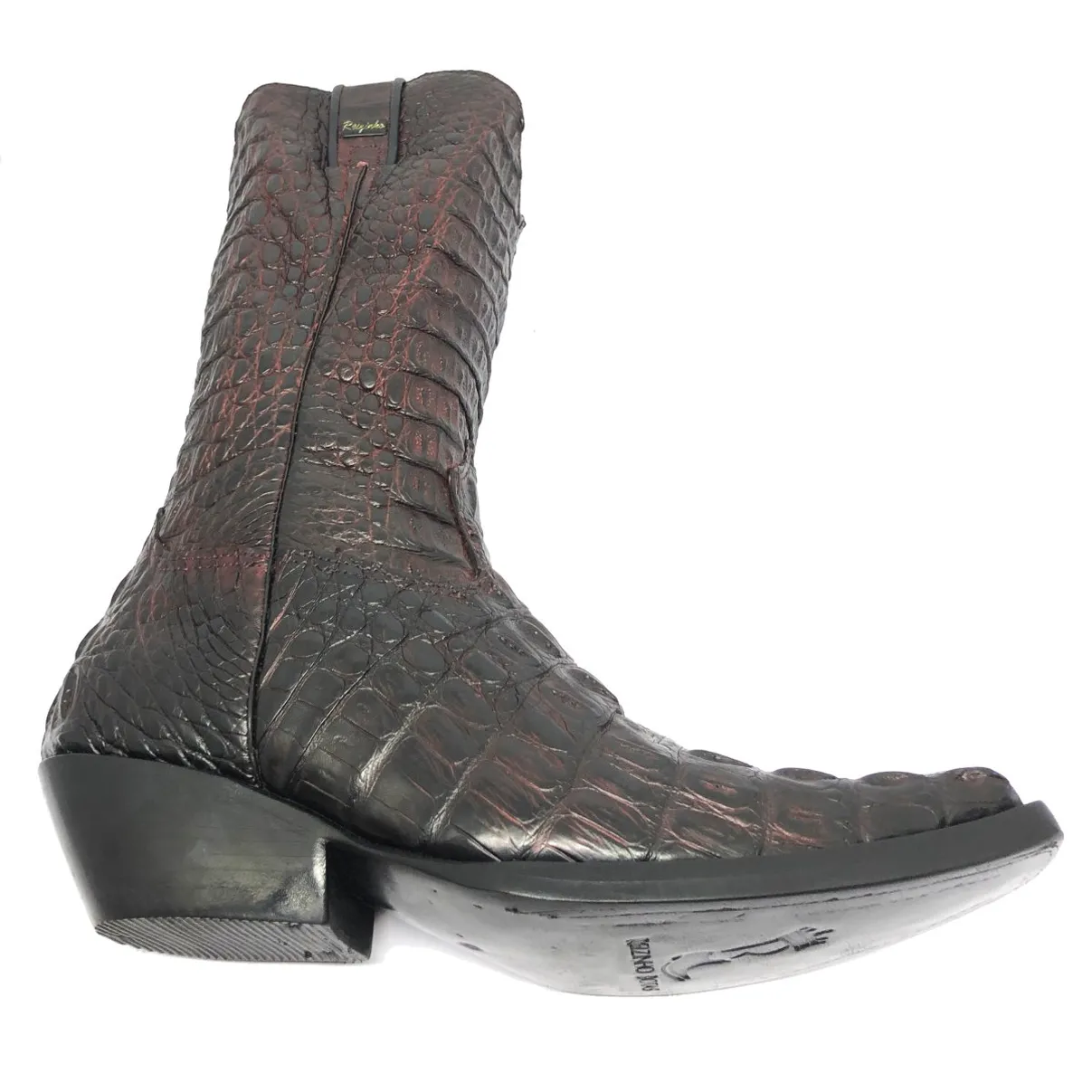 Bota Reizinho Premium Couro Jacaré Vinho Limited Edition - Cano Alto, Bico Fino Quadradinho, Solado Couro Artesanal