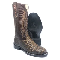 Bota Reizinho Premium Couro De Jacaré Marrom Limited Edition - Cano Alto, Bico Redondo, Solado De Couro Artesanal - imagem 1