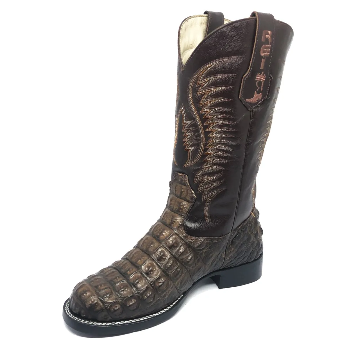 Bota Reizinho Premium Couro De Jacaré Marrom Limited Edition - Cano Alto, Bico Redondo, Solado De Couro Artesanal
