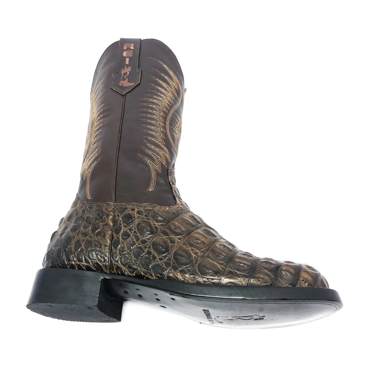 Bota Reizinho Premium Couro De Jacaré Marrom Limited Edition - Cano Alto, Bico Redondo, Solado De Couro Artesanal