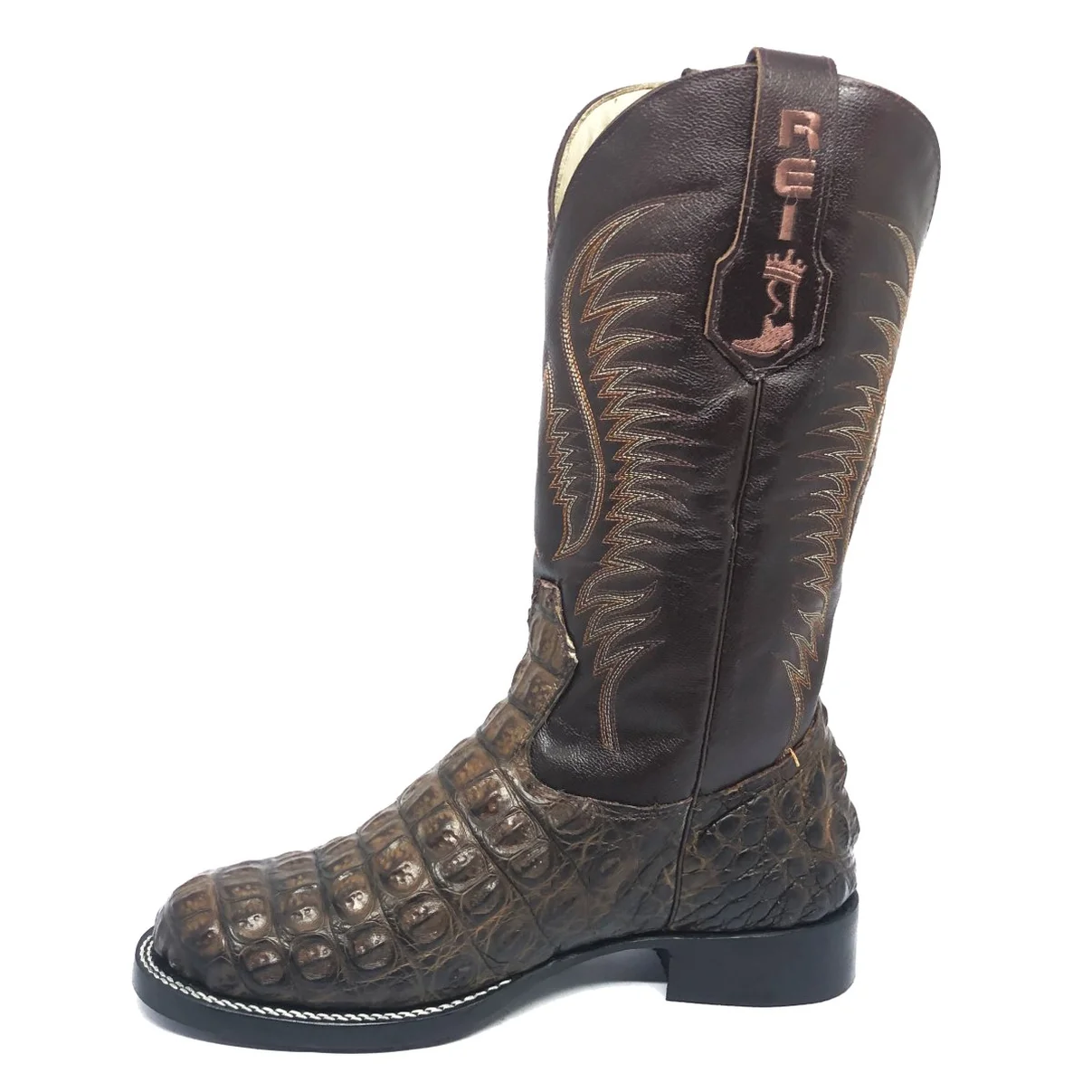 Bota Reizinho Premium Couro De Jacaré Marrom Limited Edition - Cano Alto, Bico Redondo, Solado De Couro Artesanal